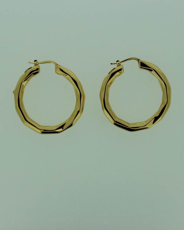 18k Yellow Gold Oro Faceted Hoops 38mm
